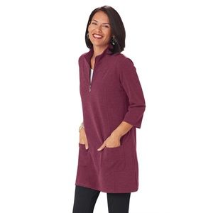 Ponte Knit Tunic, Quarter-Zip, 3/4 Sleeves, size L